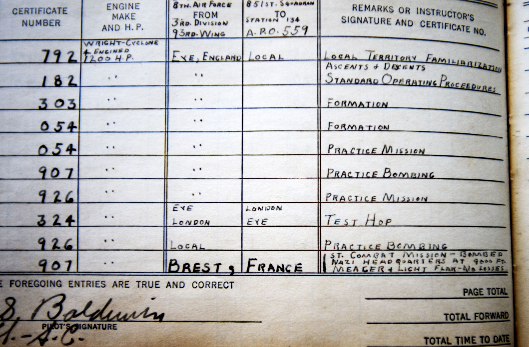 Don Baldwin Log Book